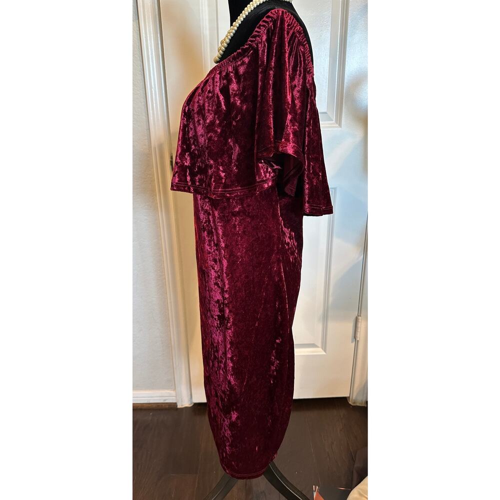 B. Darlin Midi Dress Velvet Off-Shoulder Ruffle Crimson Whimsigoth Coquette - Picture 8 of 9